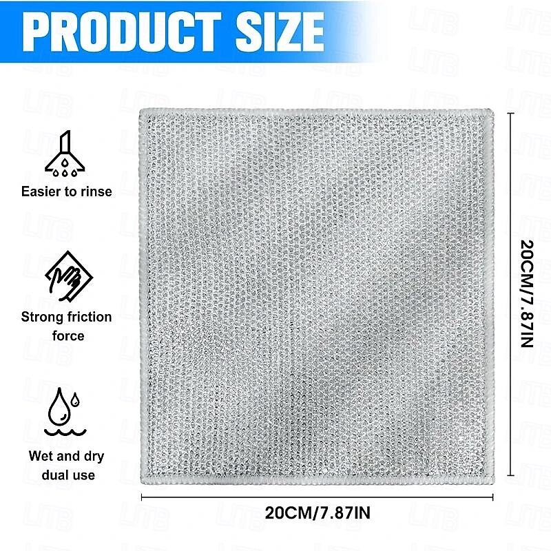 5pcs Steel Wire Cleaning Cloth Kitchen Magic Dishwashing Towel Non Stick Oil Cleaning Rag Microwave Stove Clean Tools Dish Cloth4