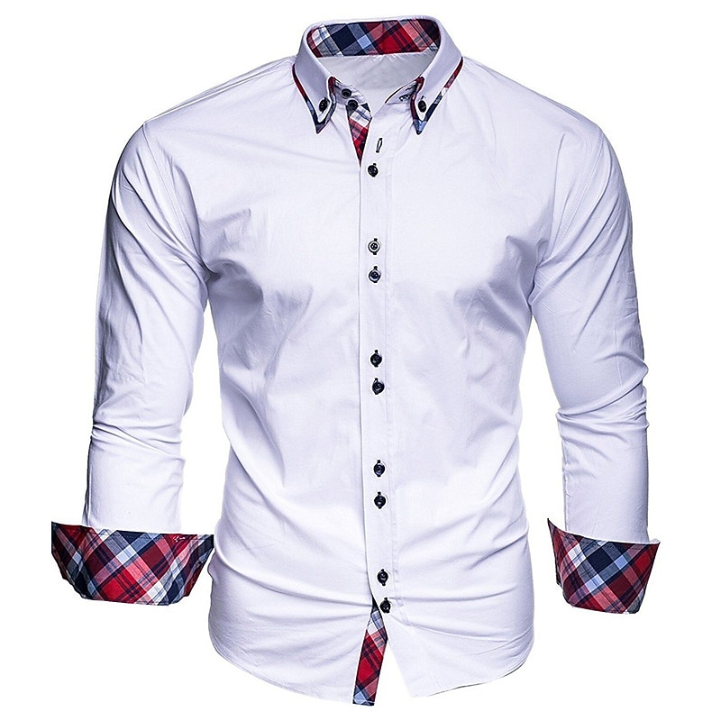 Men's Dress Shirt Button Up Shirt Black White Wine Long Sleeve Color Block Button Down Collar Spring &  Fall Wedding Daily Clothing Apparel Collared Shirts3