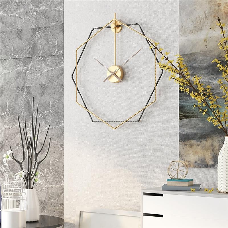 Geometry Large Wall Clock Metal Decorative Silent Non-Ticking Big Clocks Modern Home Decorations for Living RoomBedroomDining Room Office 50 60 80 cm - Main Image