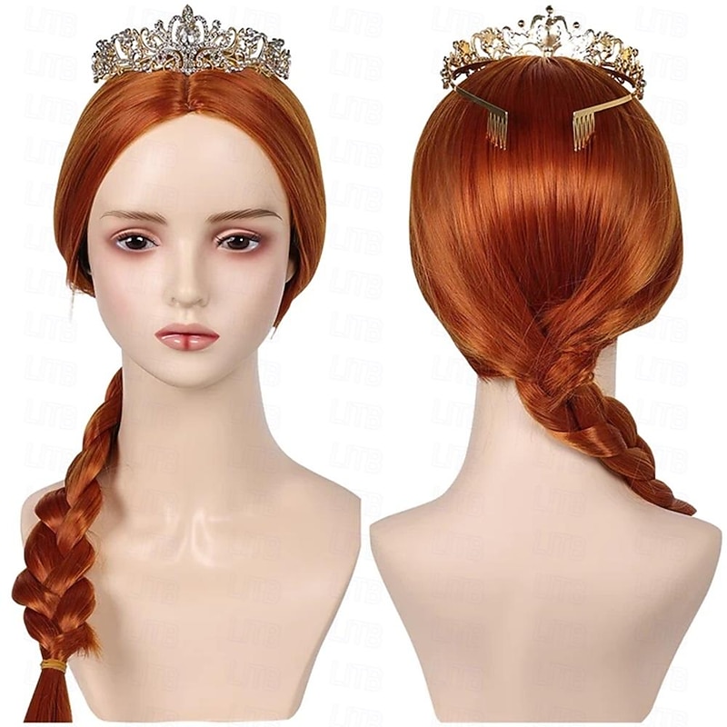 Shrek Movie Fiona Cosplay Wig Crown Heat Resistant Synthetic Hair Carnival Halloween Party Props