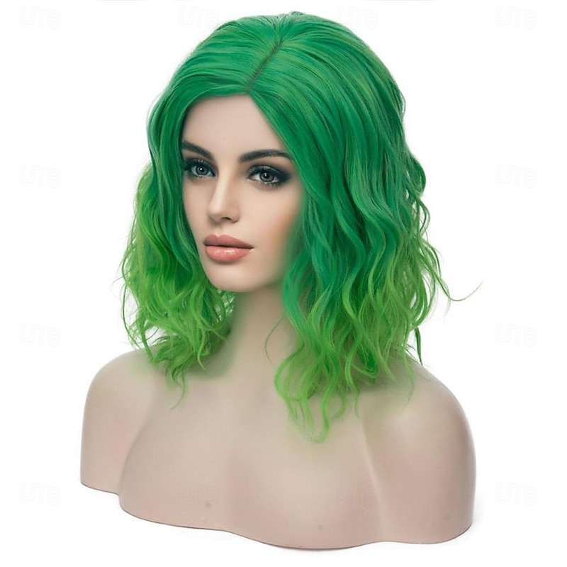 Green Wig Green Ombre Wig Green Bob Wig Green Wigs for Women Short Curly Wavy Green Wigs Synthetic St.Patrick's Day Wigs Halloween Wigs3