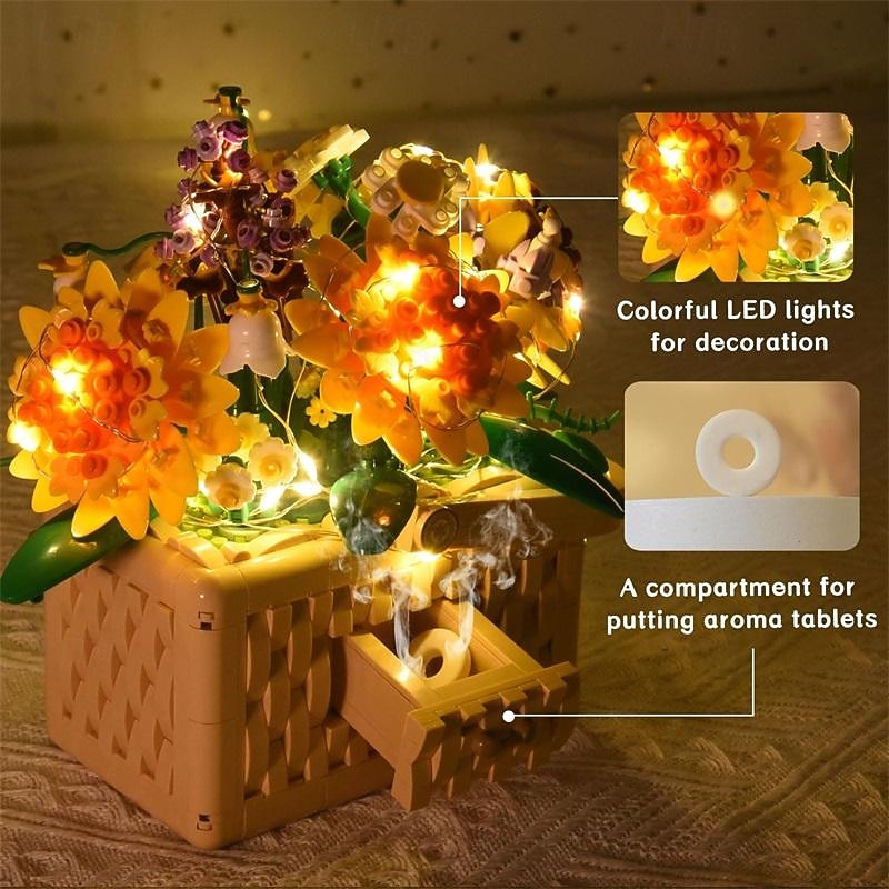 Women's Day Gifts Sunflower Hibiscus Eternal Flower Building Block Small Particle Puzzle Assembly Toy Potted Plant Decoration Couple Valentine's Day Gift Women's Day Mother's Day Gifts3