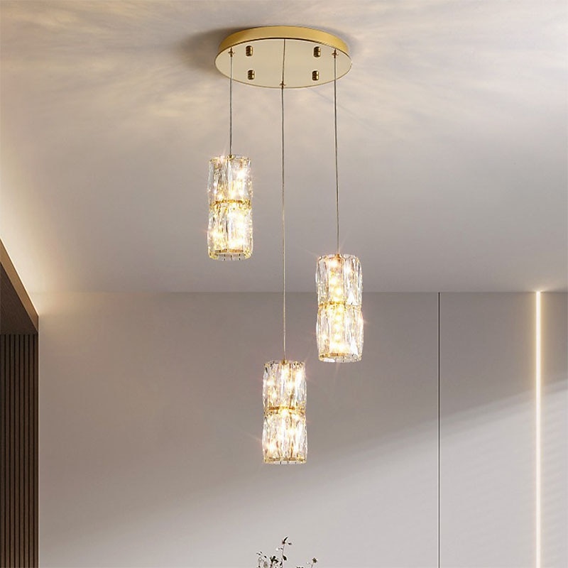 Modern Pendant Lights Kitchen Island Lighting Gold Pendant Light,Adjustable Modern Crystal Chandelier for Dinning Room Light fixtures Over Table(3 Light)