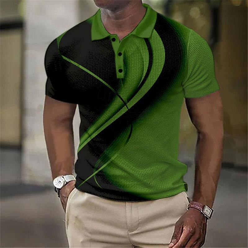 Men's Geometric Golf Shirt Short Sleeve Polo Shirts Collared Shirts Business Casual Vacation Wear Formal Wear Festival Wear Buttons 3D Print Summer White Red Blue4
