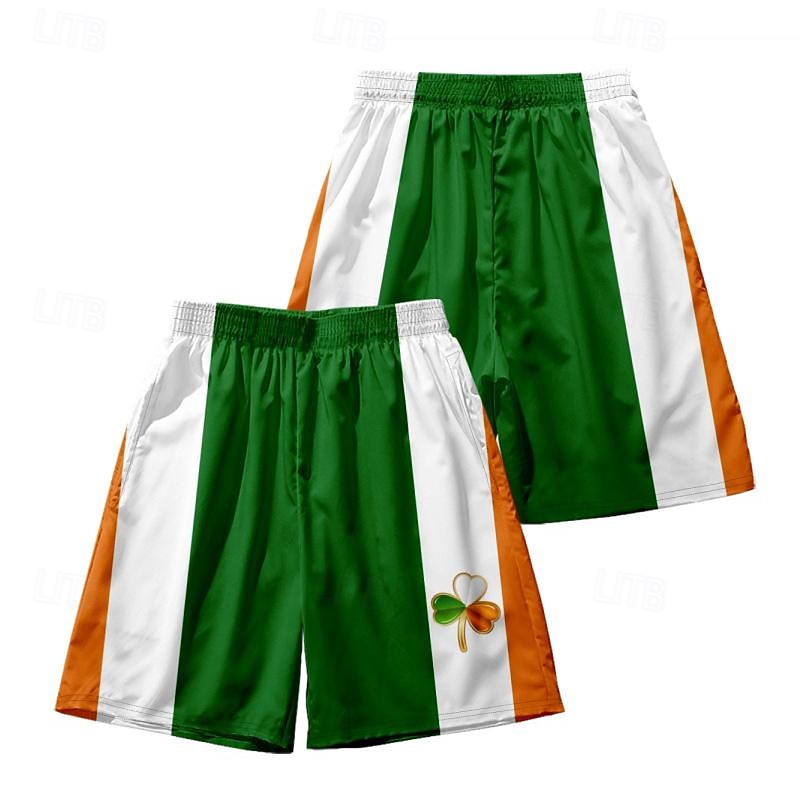 Men's Color Block Four Leaf Clover Swim Shorts Shorts Beach Shorts Mid Waist Fashion Streetwear Holiday St. Patrick's Day Drawstring Elastic Waist Designer Clothing Apparel2