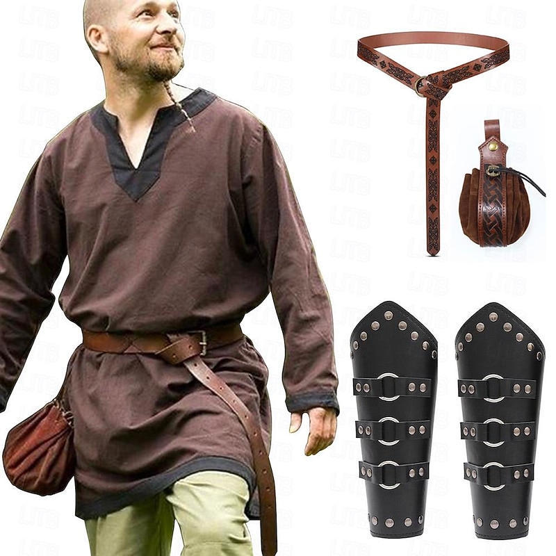 Retro Vintage Medieval Renaissance Blouse / Shirt Armor Waist Belt Pirate Warrior Knight Ritter Solid Color Fancy Dress Men's Viking Fantasy Halloween Carnival Masquerade Halloween Masquerade LARP