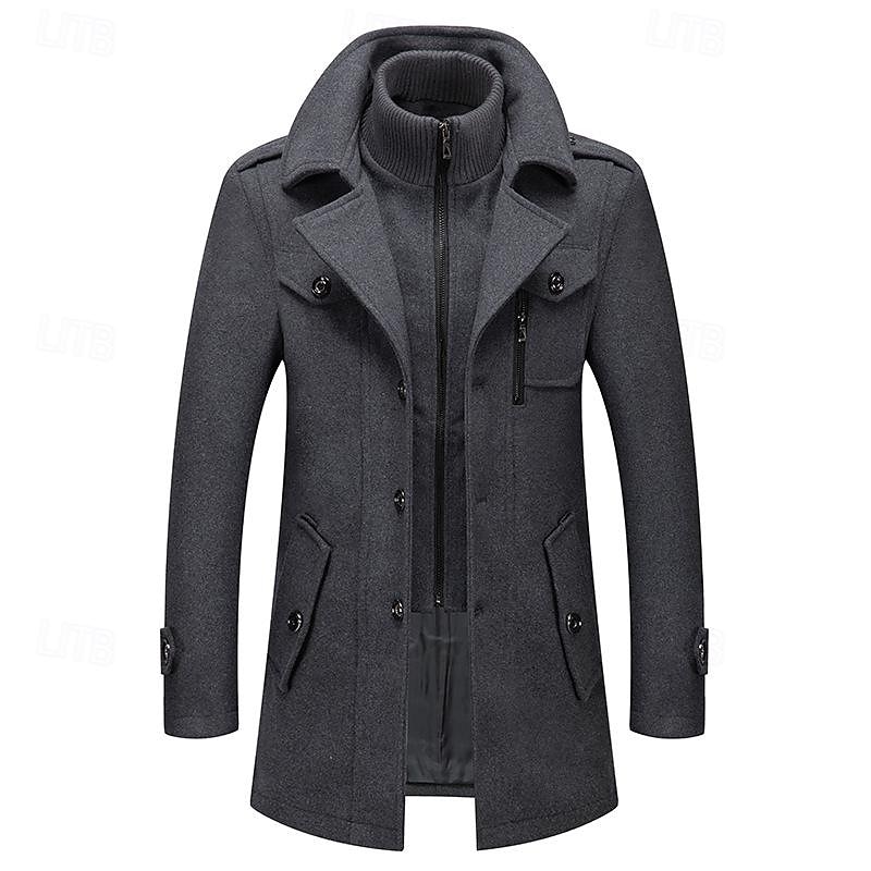 Men's Winter Coat Wool Coat Overcoat Short Coat Outdoor Work Fall & Winter Wool Windproof Warm Outerwear Clothing Apparel Bustiers Essential Solid Colored Rolled collar Single Breasted