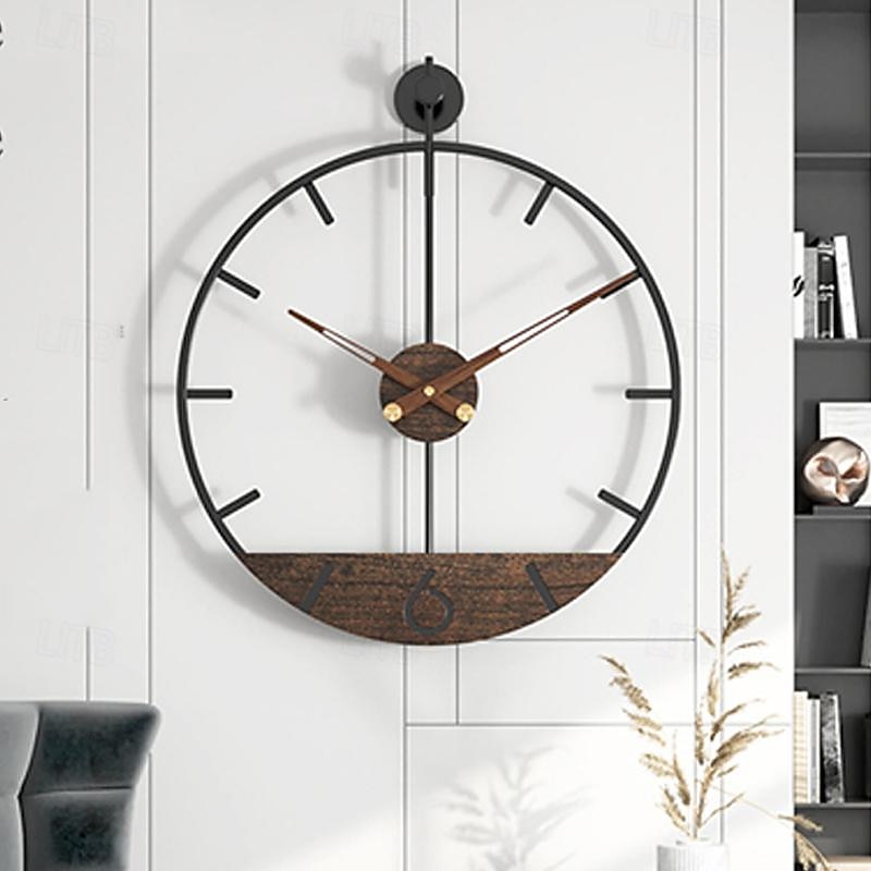 Large Wall Clock Metal Retro Minimalist Modern Round Silent Non-Ticking Battery Operated Clocks for Living Room/Home/Kitchen/Bedroom/Office/School Decor