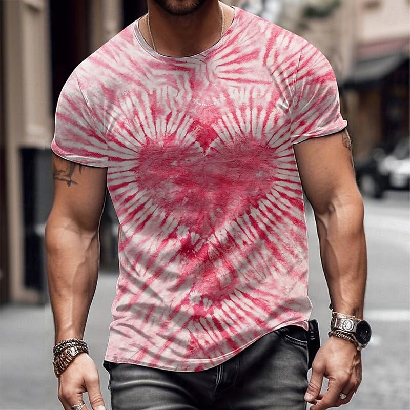 Valentine's Day Men's Heart Graphic Tie Dye T Shirt Short Sleeve T shirt 3D Print Crew Neck Shirt Daily Designer Casual Valentine's Day Holiday Going out Pink Red Purple Spring & Summer Clothing