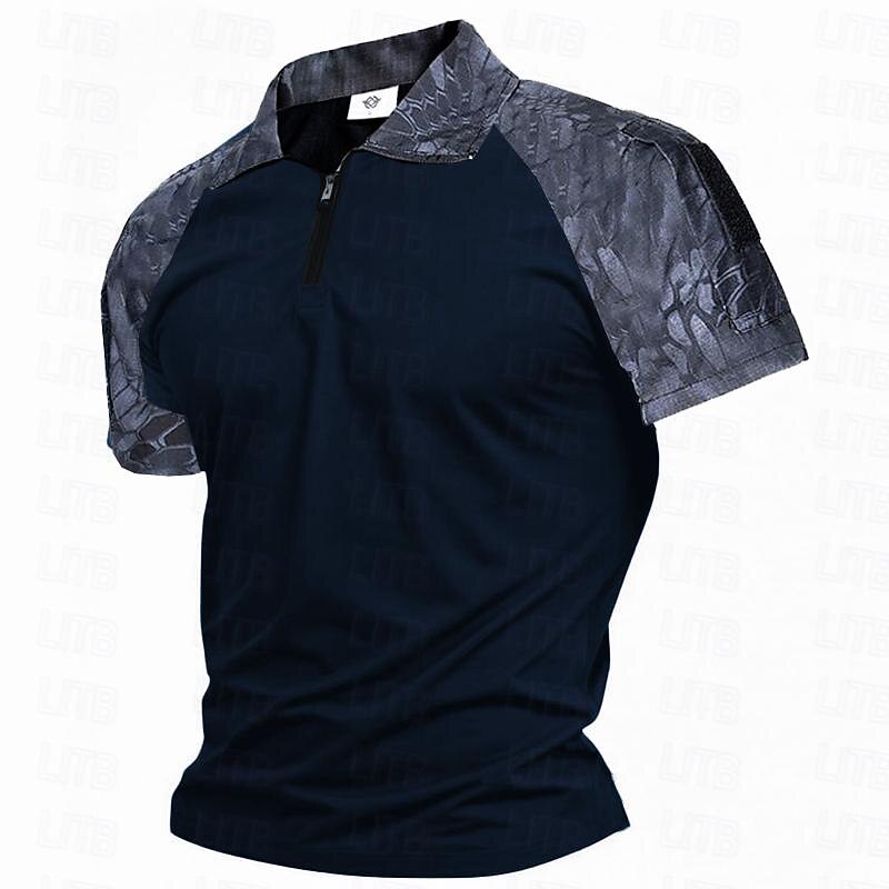 Men's Henley Shirt Tee Top Short Sleeves Henley Summer Color Block Camouflage Vintage Designer Basic Splice Vacation Street Going out Black Navy Blue Brown Top Tee for Men