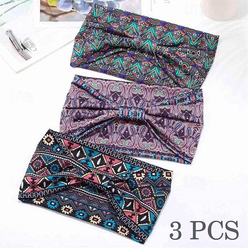 Aceorna Boho Headbands Wide Knotted Hairbands Stretch Printed Head Bands Bohemia Head Wraps for Women and Girls2