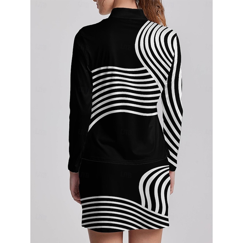 Women's Golf Polo Shirt Black Long Sleeve Top Stripe Ladies Golf Attire Clothes Outfits Wear Apparel2