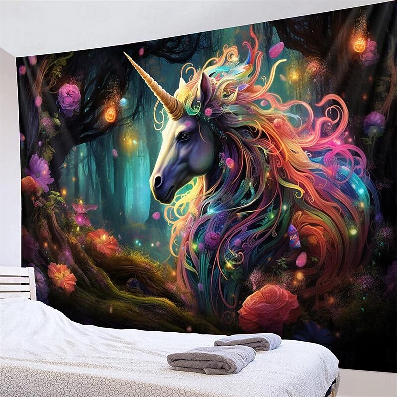 Colorful Unicorn Hanging Tapestry Wall Art Large Tapestry Mural Decor Photograph Backdrop Blanket Curtain Home Bedroom Living Room Decoration3