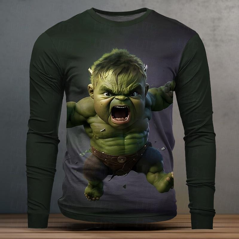 Men's Graphic Cartoon Funny T Shirt Long Sleeve T shirt 3D Print Crew Neck Shirt Designer Casual Street Style Sports Outdoor Holiday Going out Burgundy Blue Purple Spring &  Fall Clothing Apparel S M