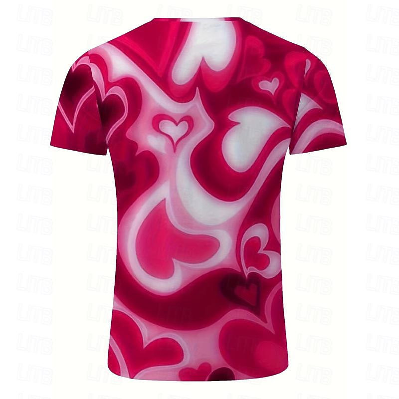 Valentine's Day Men's Heart Graphic T Shirt Short Sleeve T shirt 3D Print Crew Neck Shirt Daily Designer Casual Sports Outdoor Holiday Going out Pink Blue Red Spring & Summer Clothing Apparel S M L3