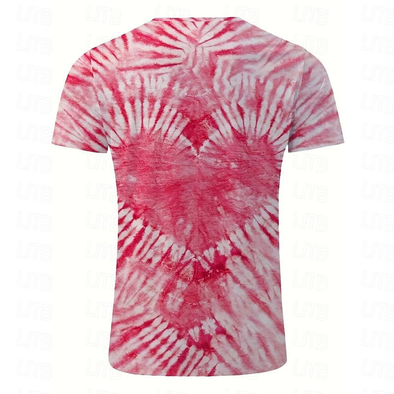 Valentine's Day Men's Heart Graphic Tie Dye T Shirt Short Sleeve T shirt 3D Print Crew Neck Shirt Daily Designer Casual Valentine's Day Holiday Going out Pink Red Purple Spring & Summer Clothing2