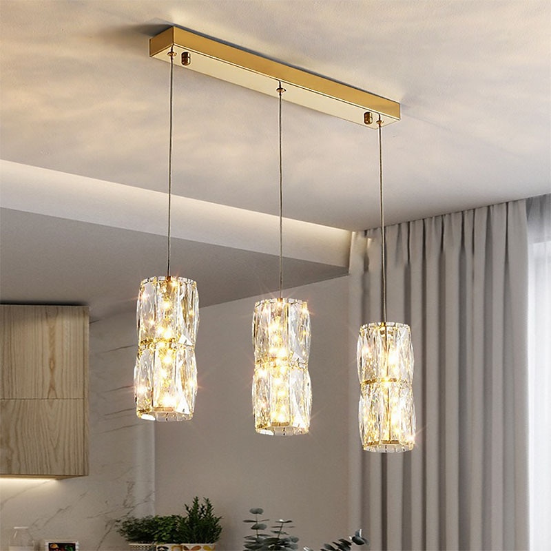 Modern Pendant Lights Kitchen Island Lighting Gold Pendant Light,Adjustable Modern Crystal Chandelier for Dinning Room Light fixtures Over Table(3 Light)2