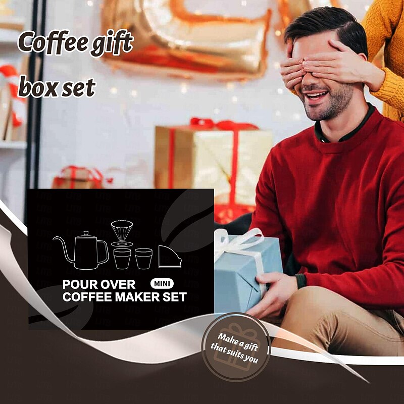 Pour Over Coffee Maker Set- 6 in 1 SUS304 Teflon Surface Slow Drip Coffee Maker Set  Dripping Cup Filter Paper Cup Portable Box for Traveling,Coffee Gift Box Set Valentine's Day Gift2