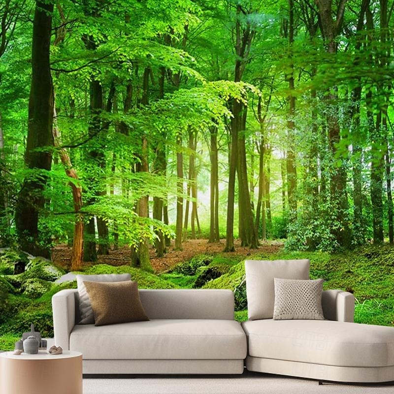 Cool Wallpapers Nature Forest Wallpaper Wall Mural Landscape Green Sticker Peel Stick Removable PVC/Vinyl Material Self Adhesive/Adhesive Required Wall Decor for Living Room Kitchen Bathroom2