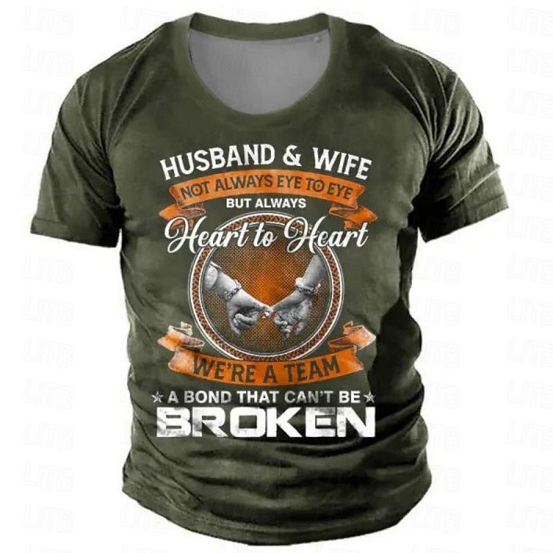Men's Graphic Husband Wiff Not Allways Eye to Eye but Always We're a Team T Shirt Short Sleeve T shirt 3D Print Crew Neck Shirt Casual Street Style Sports Outdoor Holiday Going out Black Army Green4