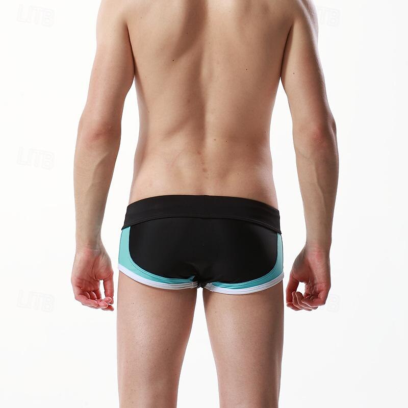 Men's Swim Shorts Swim Briefs Vacation Summer Beach Swimming Soft Comfortable Drawstring Elastic Waist Color Block Short Gymnatics Casual Activewear Black Red Low Waist3