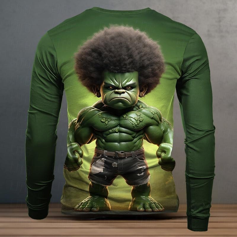 Men's Graphic Cartoon Funny T Shirt Long Sleeve T shirt 3D Print Crew Neck Shirt Fashion Casual Street Style Sports Outdoor Holiday Going out Burgundy Purple Green Spring &  Fall Clothing Apparel S M2
