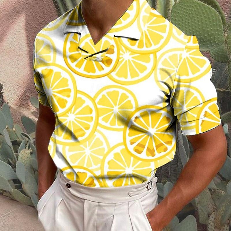 Kentucky Derby Men's Lemon Geometry Polo Shirts Golf Polos Shirts Short Sleeve Polo Shirts Cuban Collar Resort Outdoor Daily Wear Streetwear 3D Print Summer White Yellow Blue
