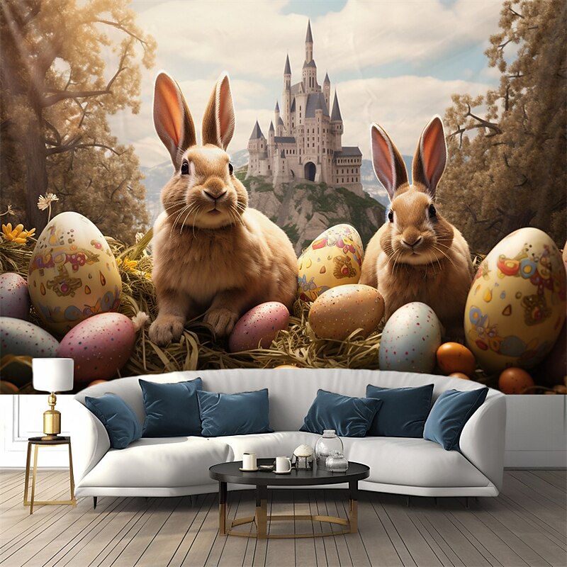 Rabbit Castle Hanging Tapestry Wall Art Large Tapestry Mural Decor Photograph Backdrop Blanket Curtain Home Bedroom Living Room Decoration 9