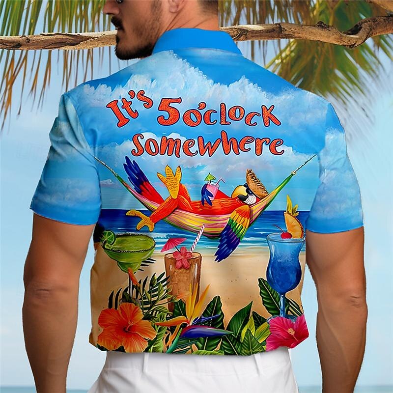 Men's Letter Parrot Shirt Summer Hawaiian Shirt Aloha Shirt Short Sleeve Shirt Turndown Vacation Hawaiian Resort Style Outdoor Vacation Hawaiian Yellow Blue Fuchsia S M L4