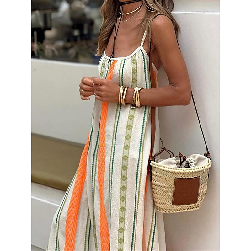 Women's Casual Dress Stripe Backless Print Strap Long Dress Maxi Dress Bohemia Vacation Sleeveless Summer4
