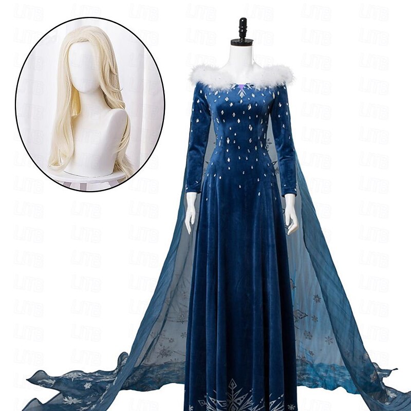 Frozen Princess Elsa Anna Dress Cosplay Costume Women's Movie Cosplay Cosplay Costume Blue Dress Halloween Masquerade Polyester With Costume Wig
