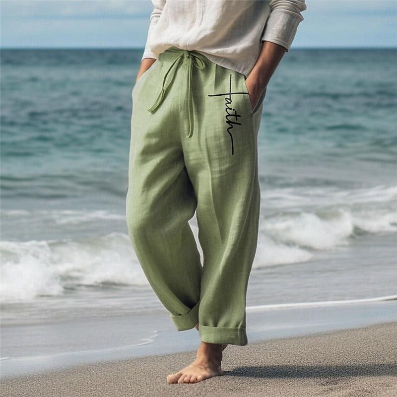 Men's Faith Linen Pants Pants Trousers Baggy Pants Mid Waist Vintage Outdoor Daily Wear Streetwear Fall & Winter White Green Khaki2