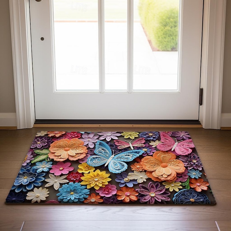 Folk Art Butterflies Doormat Floor Mats Washable Rugs Kitchen Mat Non-Slip Oil Proof Rug Indoor Outdoor Mat Bedroom Decor Bathroom Mat Entrance Rug - Main Image