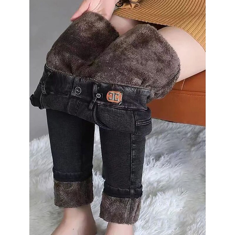 Women's Leggings Cozy Fleece Lined Cozy Leggings Fashion Streetwear Full Length High Waist Solid Color Pocket Elastic Waist Thermal Warm Comfort Breathability Micro-elastic Vacation Street Daily