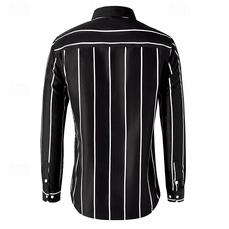Men's Shirt Button Up Shirt Stripes Wedding Party Black White Red Dark Green Long Sleeve Lapel Spring &  Fall Clothing Apparel2