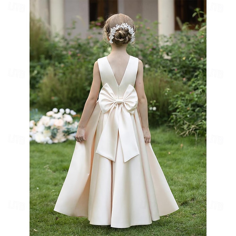 Kids Girls' Flower Girl Dress Party Dress Solid Color Sleeveless Wedding Anniversary Party Fashion Adorable Daily Polyester Summer Spring 2-12 Years Beige2