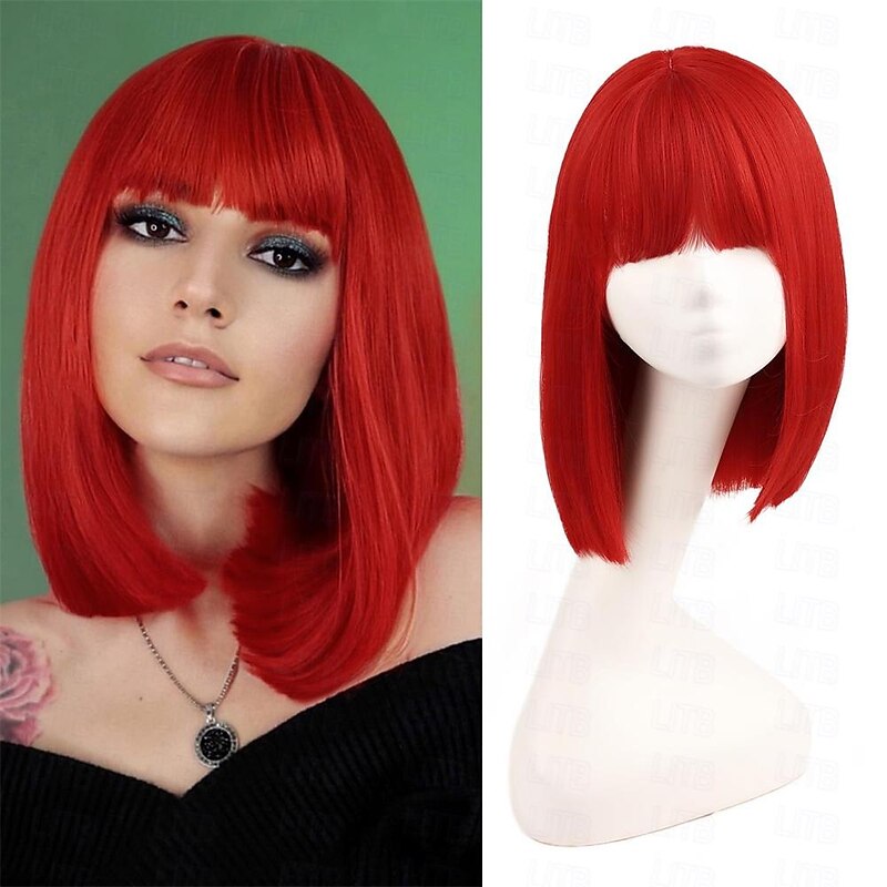Blonde Bob Wig with Bangs Short Blonde Bob Wig Straight Bob Wigs Synthetic Cosplay Daily Party Wig for Women4