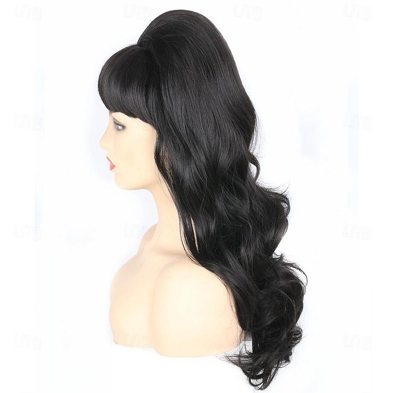 Women Wigs Black Beehive Wigs Bouffant Wig Long Wavy Carnival 60s 70s Costume Party Wig Halloween Wigs4