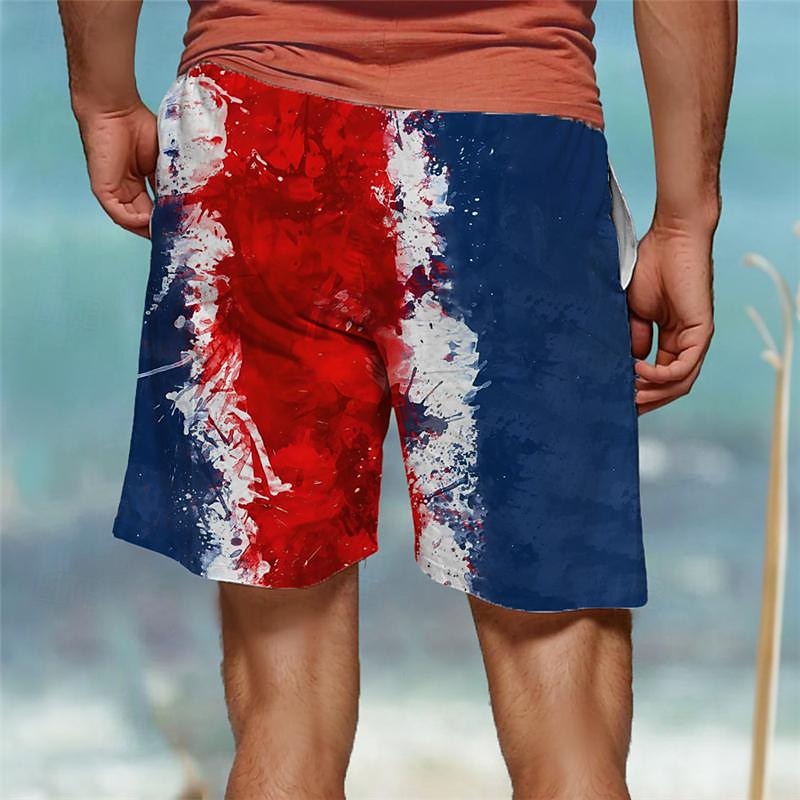 Men's Gradient Colorful National Flag Swim Shorts Board Shorts Swimming Trunks Mid Waist Vacation Hawaiian Holiday Vacation Holiday Beach Drawstring with Mesh lining Elastic Waist Designer Clothing2