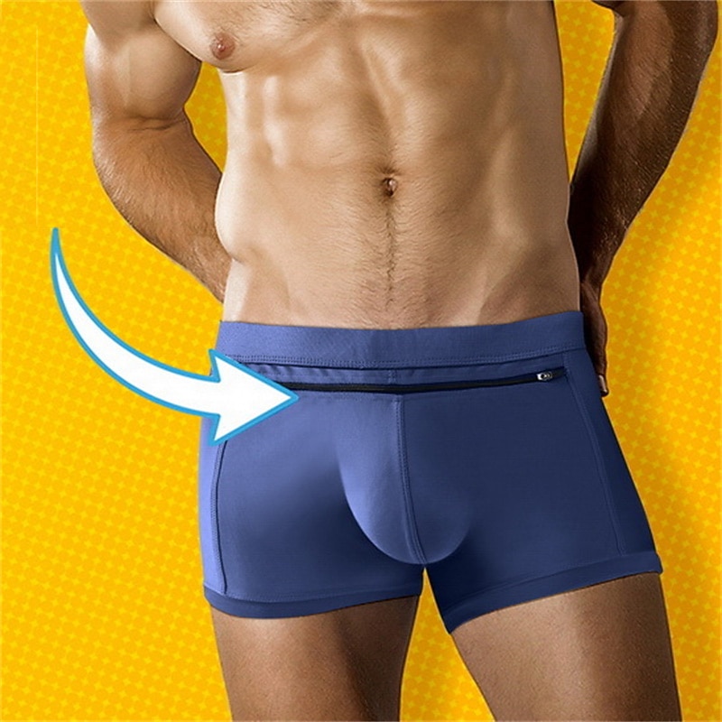 Men's Boxer Swim Shorts Beach Shorts Going out Weekend Soft Comfortable Elastic Waist Zipper Pocket Plain Short Gymnatics Casual Activewear Lake blue Black