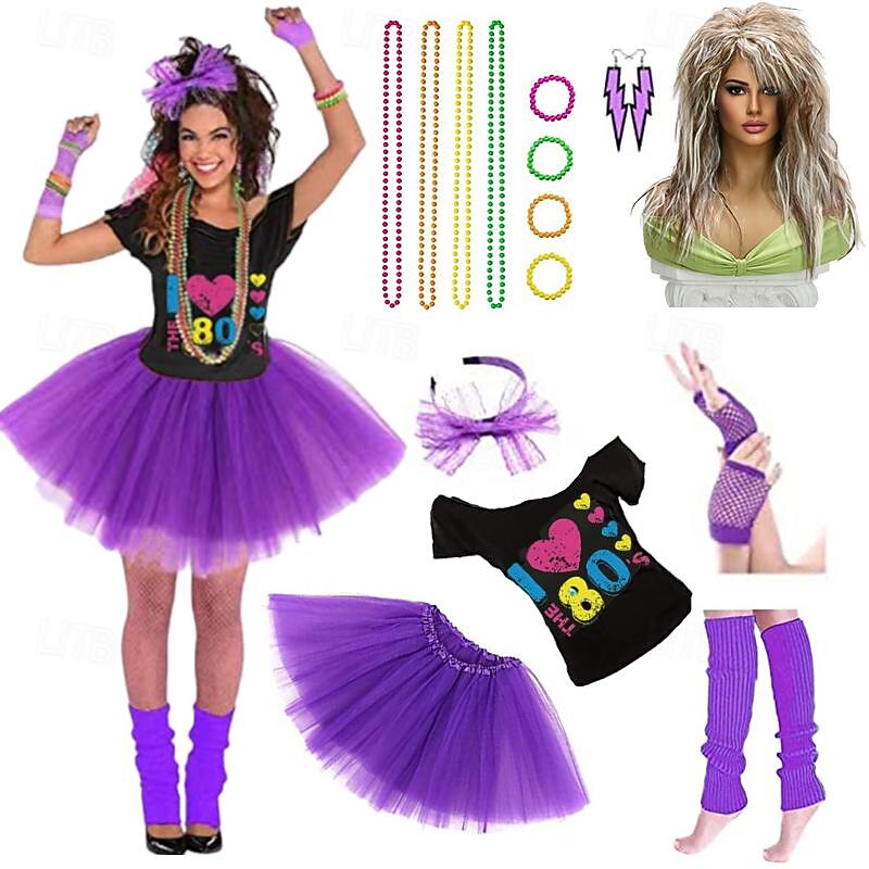 Disco 1980s Outfits T-shirt Women's Costume Headbands Beaded Necklace Vintage Cosplay Masquerade Party & Evening Club More Accessories With Costume Wigs3