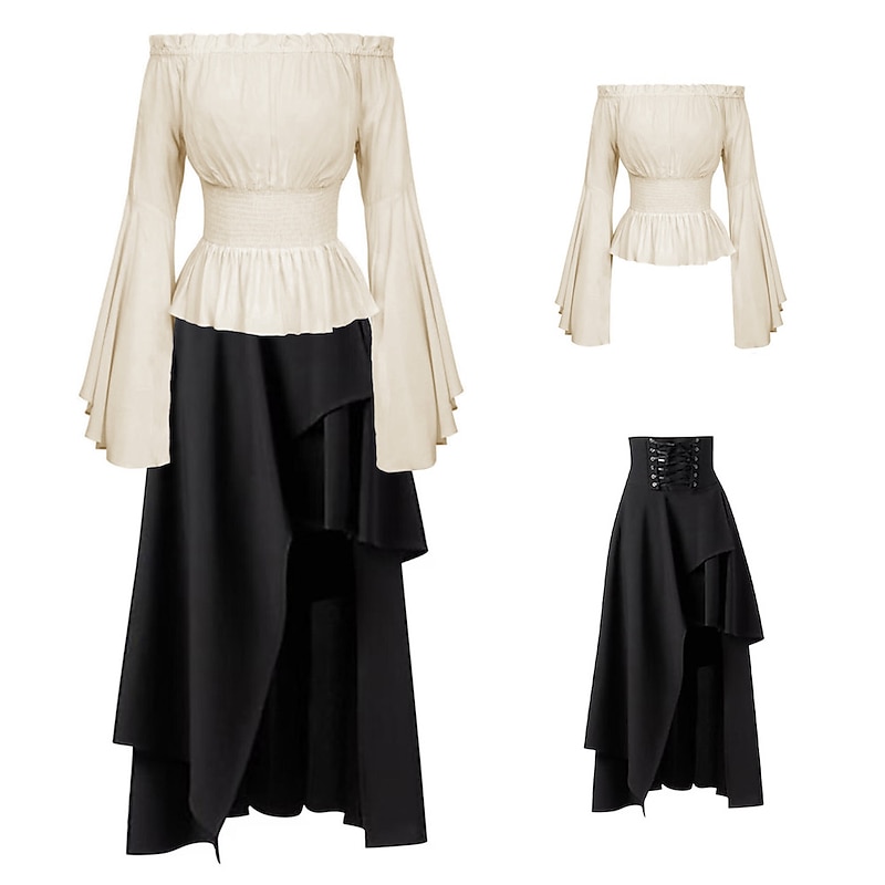 Elegant Punk & Gothic Medieval Skirt Blouse / Shirt Party Costume Normal Flare Cuff Sleeve Maid Costume Pirate Viking Off Shoulder Classic Mermaid / Trumpet Collarless Fancy Dress Women's Celtic