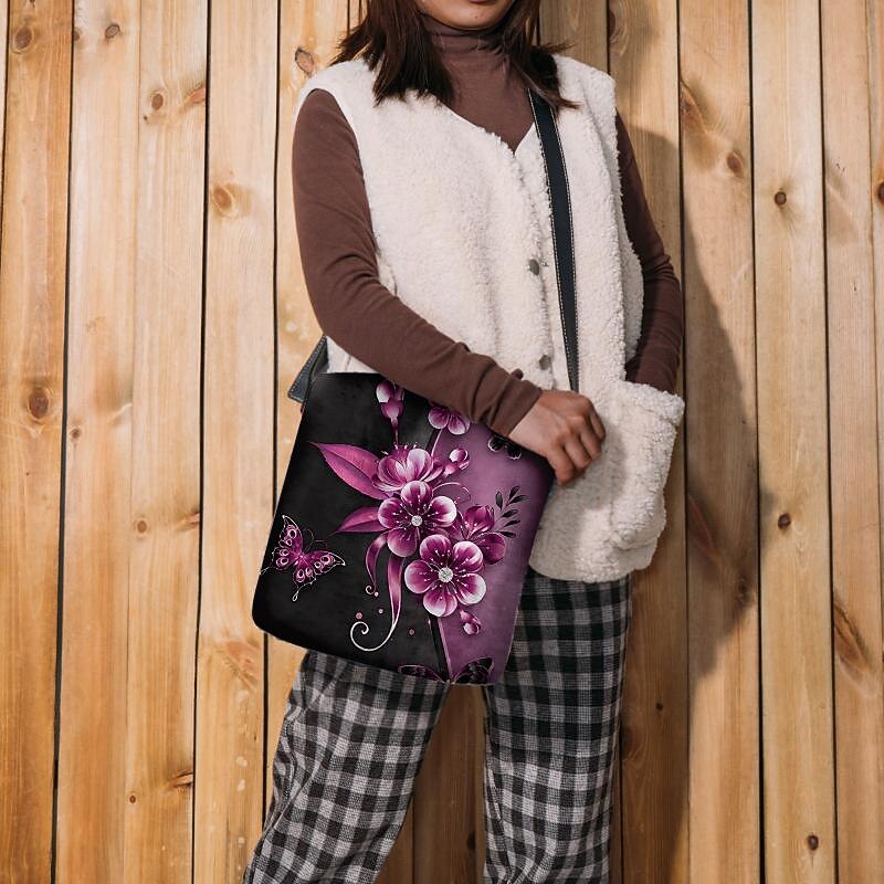Women's Crossbody Bag Shoulder Bag Fluffy Bag Polyester Shopping Daily Holiday Print Large Capacity Lightweight Durable Flower Yellow Blue Fuchsia2