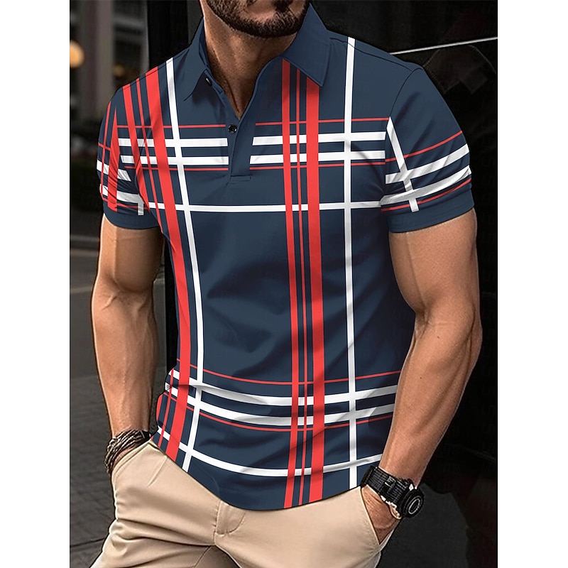 Men's Polo Shirt Work Street Turndown Short Sleeves Solid / Plain Color Basic Summer Loose Fit Ash rice white Navy Polo Shirt3