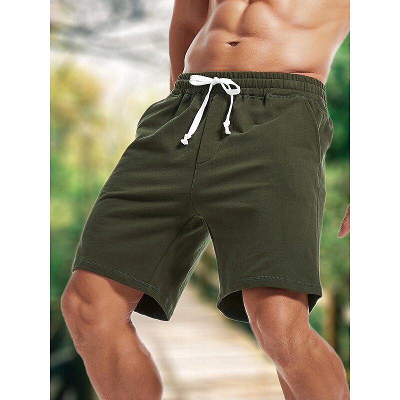 Men's Sweat Shorts Workout Shorts Casual Shorts Pocket Drawstring Elastic Waist Plain Comfort Breathable Knee Length Casual Daily Holiday Sports Fashion Black Army Green Micro-elastic