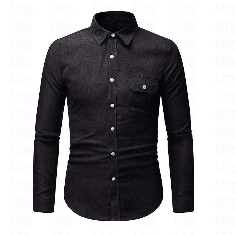Men's Shirt Dress Shirt Button Up Shirt Plain Wedding Daily Black White Yellow Wine Long Sleeve Turndown Spring &  Fall Clothing Apparel Pocket4