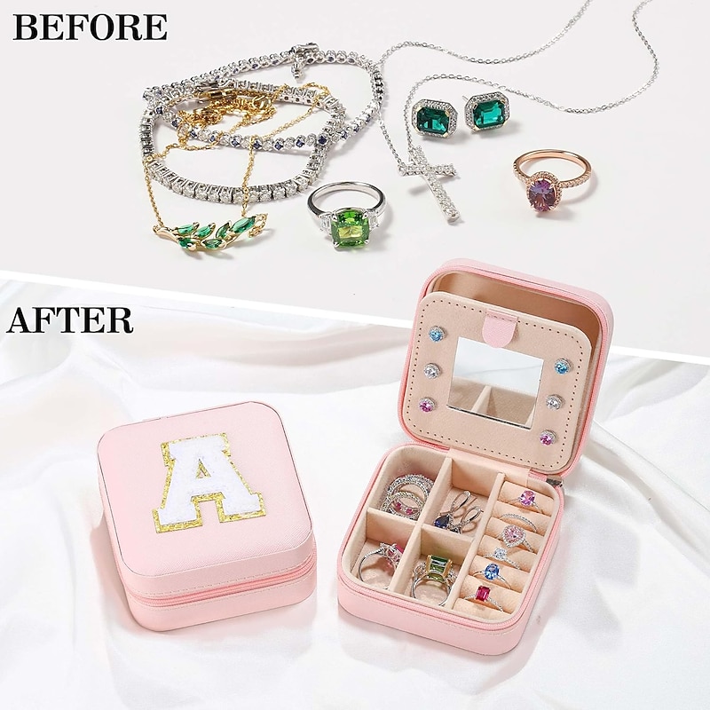 Trendy Travel Jewelry Case, Personalized Gifts,Pink Travel Jewelry Box,Birthday Gifts for Women Valentine's Day Gifts  for Teens Girls Initial Travel Jewelry Case3