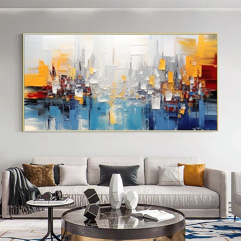 Handmade Original Cityscape Oil Painting On Canvas Wall Art  Colorful Buildings Home Decor With Stretched Frame/Without Inner Frame Painting2