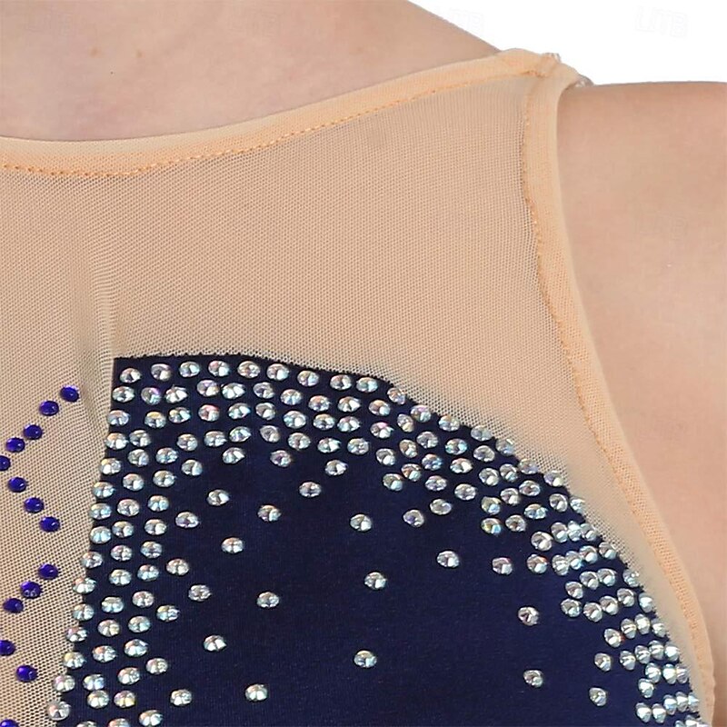 Figure Skating Dress Women's Girls' Ice Skating Dress Navy Blue Stretchy Training Competition Skating Wear Crystal / Rhinestone Sleeveless Ice Skating Figure Skating4