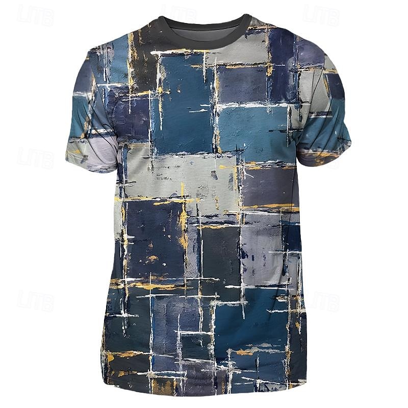 Men's Graphic Color Block T Shirt Short Sleeve T shirt 3D Print Crew Neck Shirt Designer Casual Subculture Sports Outdoor Holiday Going out Blue Green Dark Blue Spring & Summer Clothing Apparel S M L